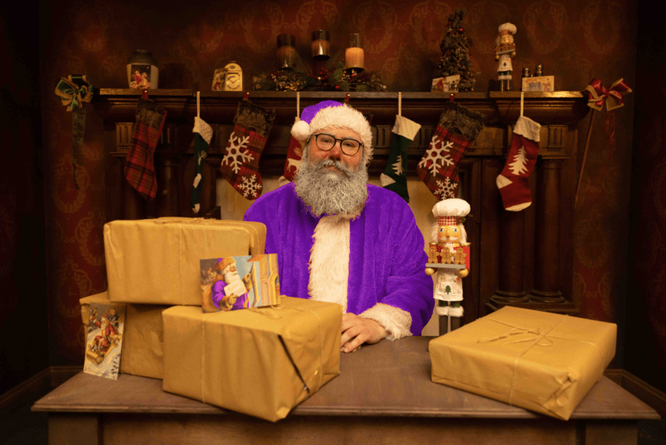 Father Platmus with some presents at Christmas at the Peak: The Wintermas Festival